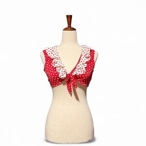 JCPenney Red and White Polka Dot Ruffle Top